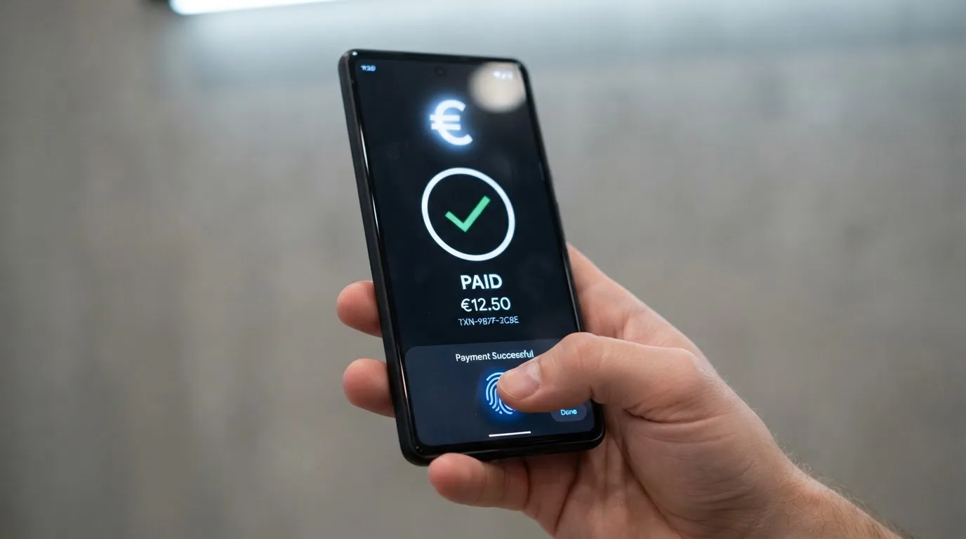 Een vinger bevestigt een betaling op een iPhone via Face ID