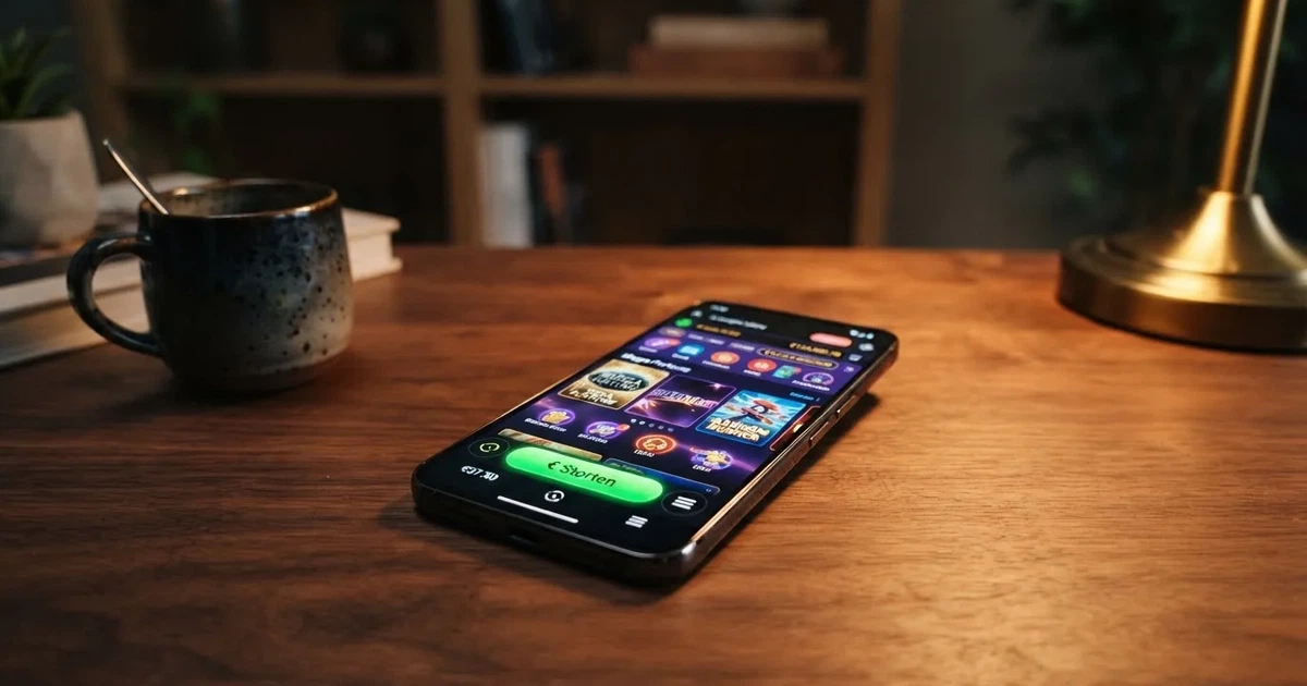 een smartphone met een online casino waarop Bancontact als stortingsoptie staat
