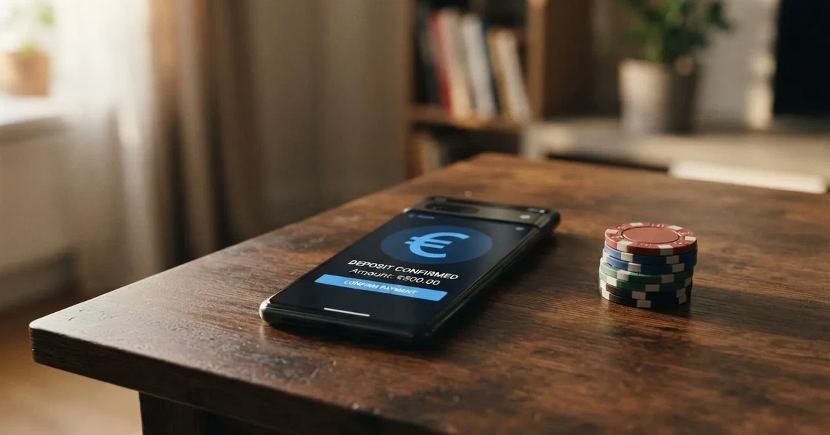 Een smartphone toont het Klarna-betaalscherm naast de stortingspagina van een online casino