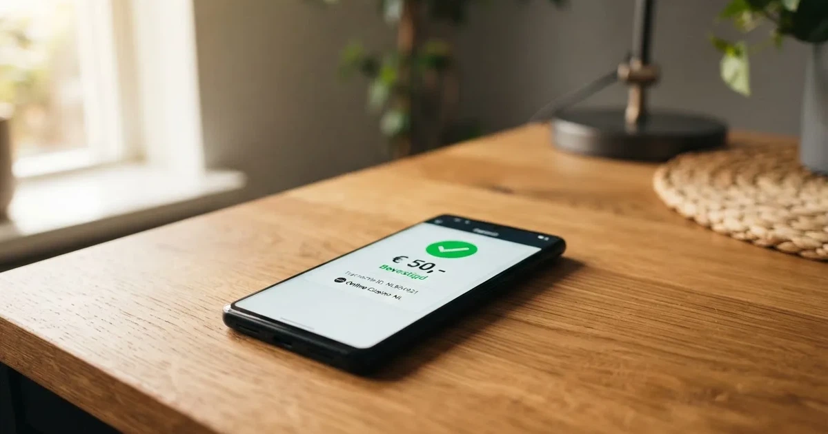 Smartphone met een openstaande bankapp en een casino-storting via NodaPay