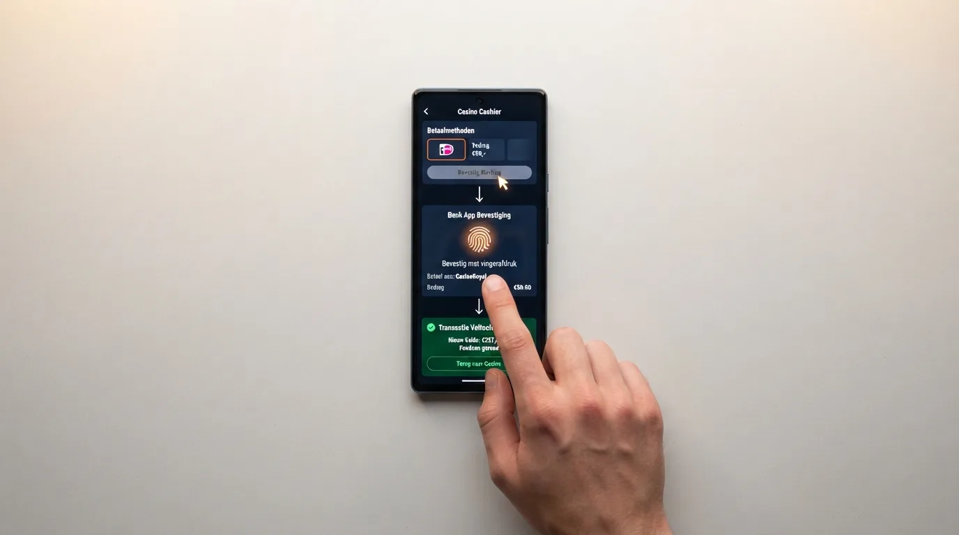 De drie stappen van een Brite-betaling: kies Brite in de casino-kassa, bevestig in je bank-app, het saldo staat direct klaar