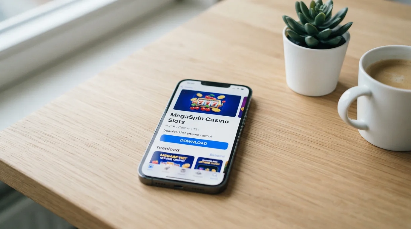 Een iPhone-scherm met de Apple App Store geopend op de pagina van een Nederlands casino, met de downloadknop in beeld
