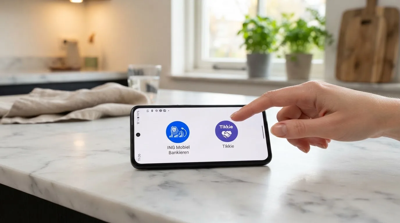 Een smartphone met de iDEAL- en de Wero-app naast elkaar op het scherm