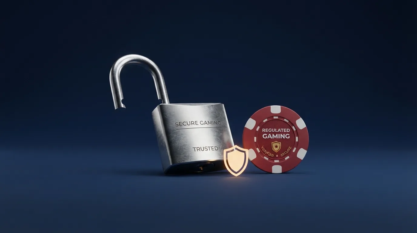 Het officiële logo van de Kansspelautoriteit naast een slot-symbool en een hangslot-icoon