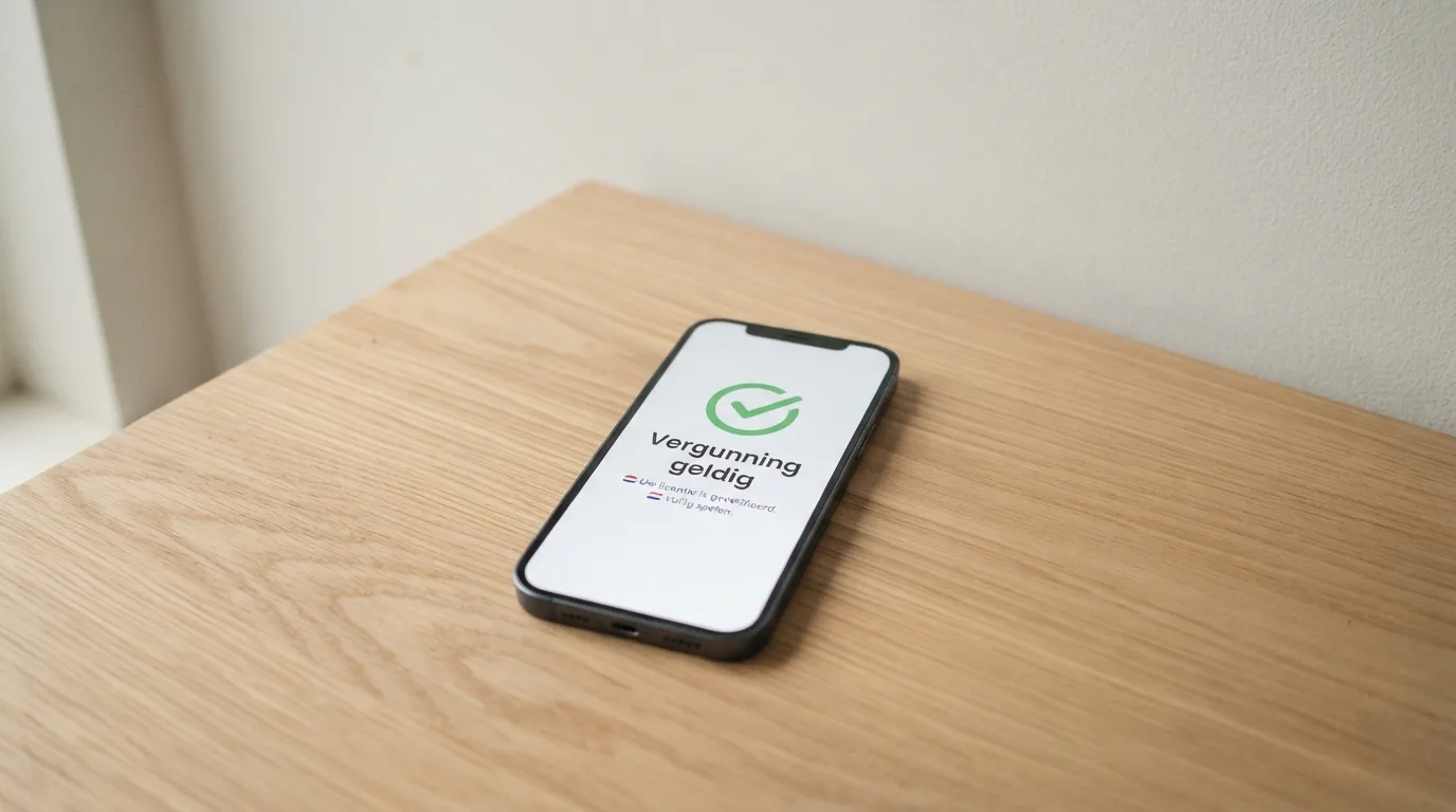 Het logo van de Kansspelautoriteit naast een smartphone die het Ksa-vergunningenregister toont
