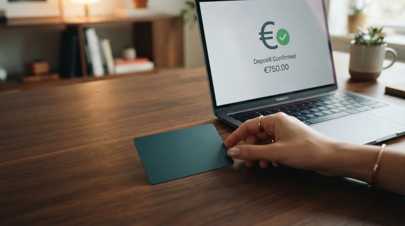 Een Revolut-betaalkaart naast het stortingsscherm van een online casino