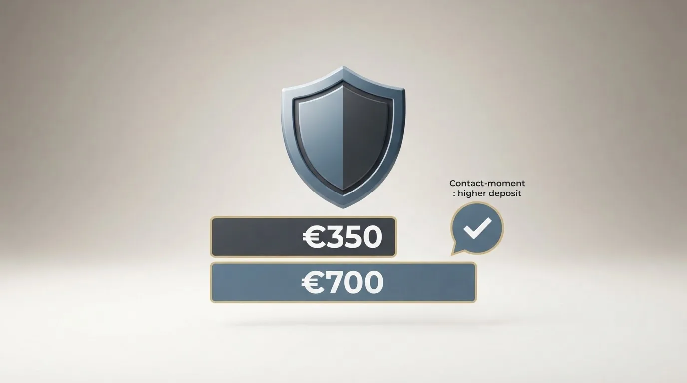 Een overzicht van stortingslimieten met de bedragen 350 en 700 euro en een contactmoment-pictogram